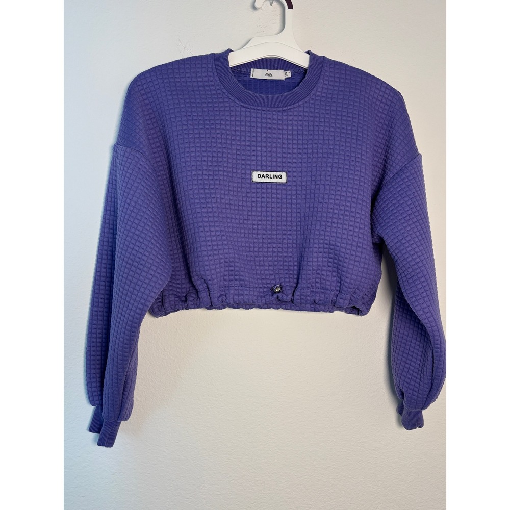 Adika Purple Waffle Knit Cropped Sweatshirt Darling Patch XS Long Sleeve Top